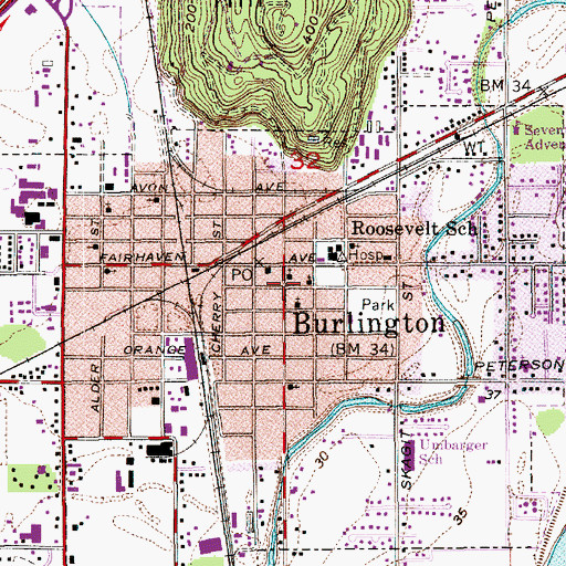 Topographic Map of First Baptist Church, WA