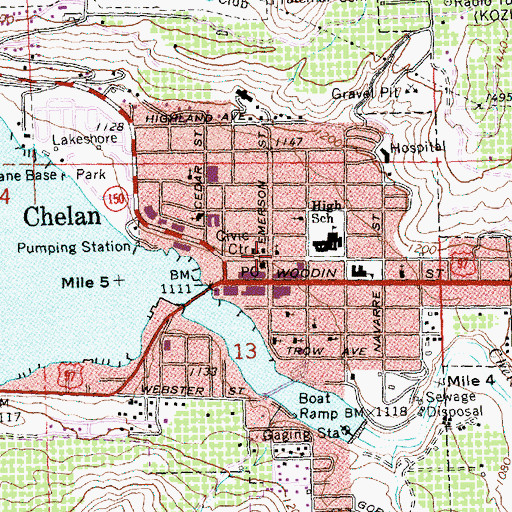 Topographic Map of Lake Chelan United Methodist Church, WA