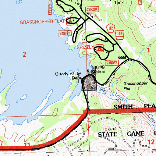 Topographic Map of Grizzly Valley Dam, CA