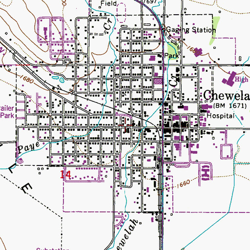 Topographic Map of Chewelah Baptist Church, WA