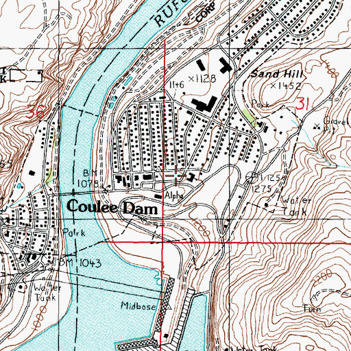 Topographic Map of Coulee Dam Community Church, WA