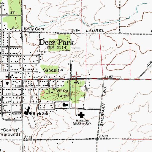 Topographic Map of Deer Park First Baptist Church, WA