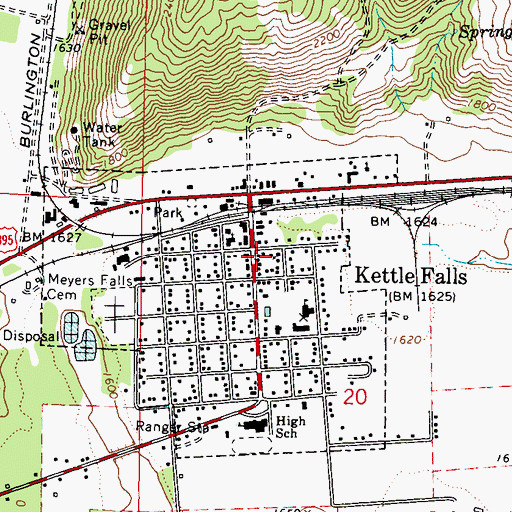 Topographic Map of Kettle Falls Community Church, WA