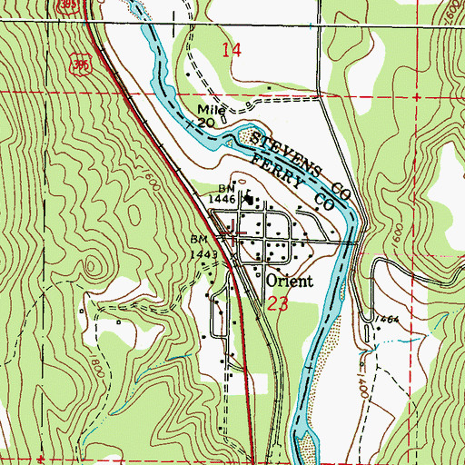 Topographic Map of Orient Community Church, WA