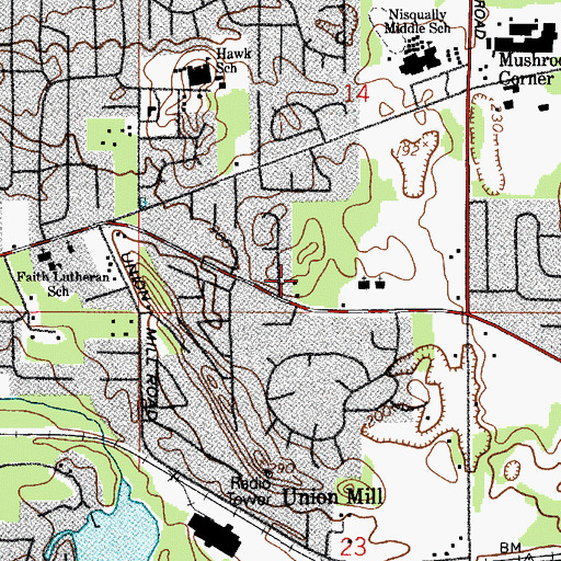 Topographic Map of New Life Baptist Church, WA