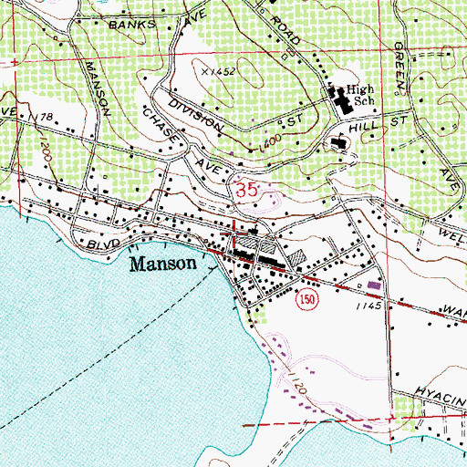 Topographic Map of Manson United Methodist Church, WA