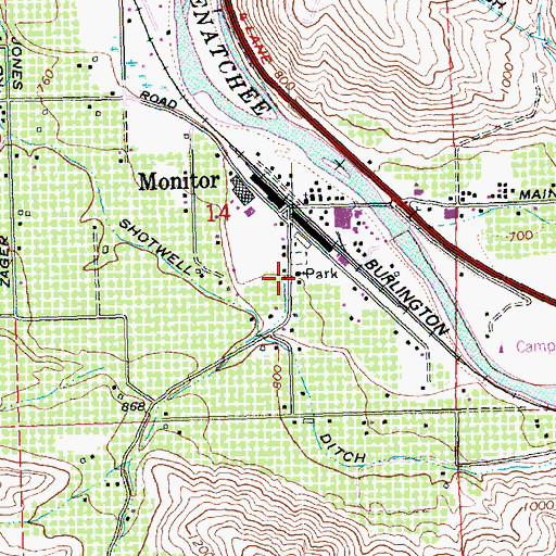 Topographic Map of Monitor United Methodist Church, WA