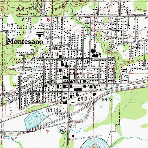 Topographic Map of Montesano Assembly of God Church, WA