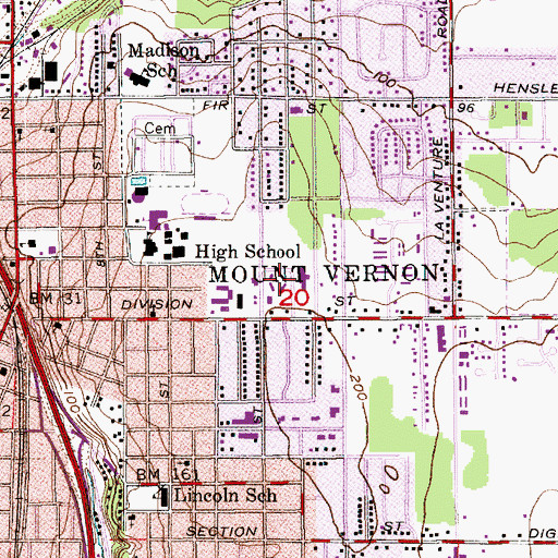 Topographic Map of Mount Vernon First United Methodist Church, WA