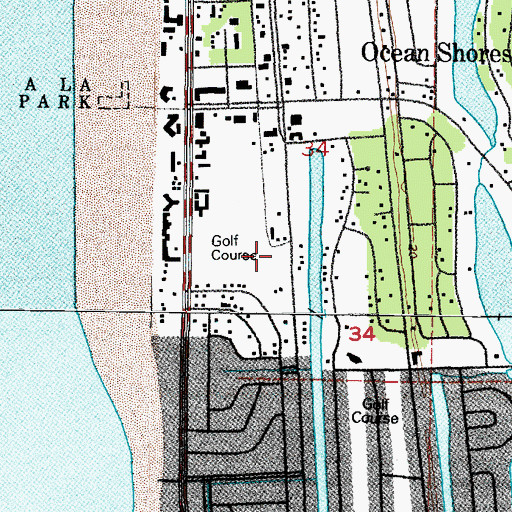 Topographic Map of Ocean Shores United Methodist Church, WA