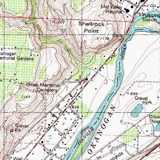 Topographic Map of Omak - Okanogan Catholic Church, WA