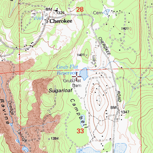 Topographic Map of Grub Flat Reservoir, CA
