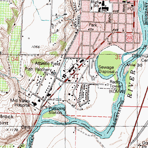 Topographic Map of Omak First Baptist Church, WA