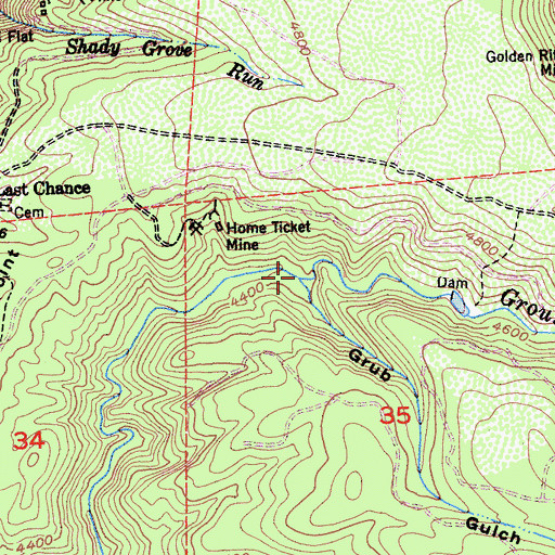 Topographic Map of Grub Gulch, CA