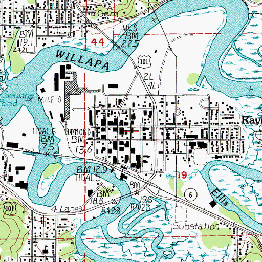 Topographic Map of United Church of Raymond, WA