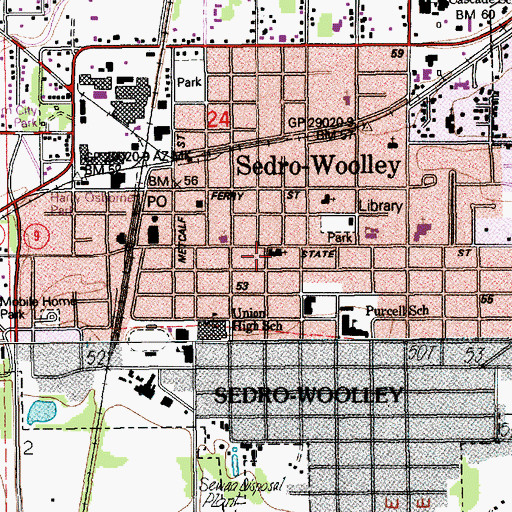 Topographic Map of First Baptist Church, WA