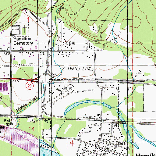 Topographic Map of Hamilton First Baptist Church, WA