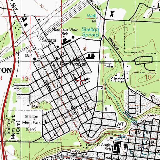 Topographic Map of Shelton United Methodist Church, WA
