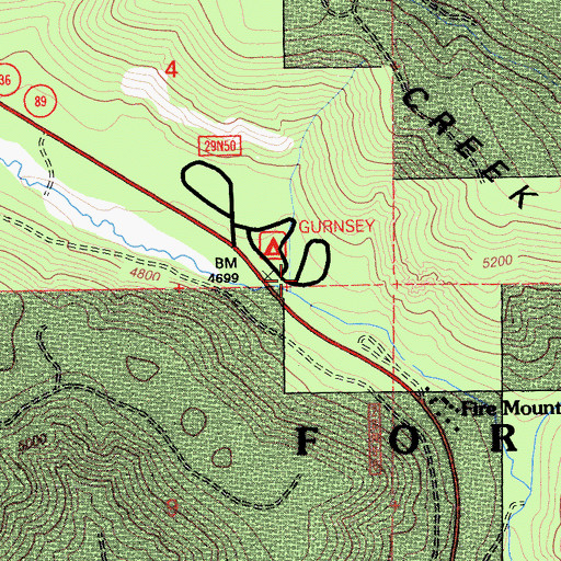 Topographic Map of Gurnsey Creek Campground, CA