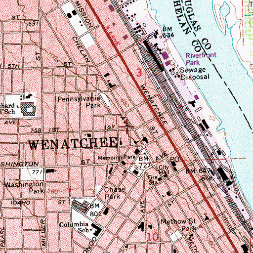 Topographic Map of Shalom Church of Wenatchee, WA