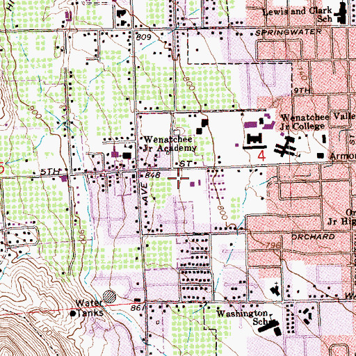 Topographic Map of Wenatchee Free Methodist Church, WA