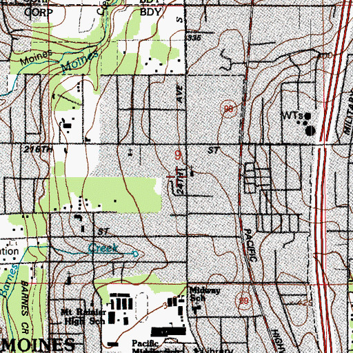 Topographic Map of Brooklake Centre at Des Moines, WA