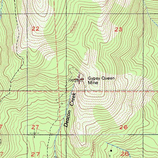 Topographic Map of Gypsy Queen Mine, CA