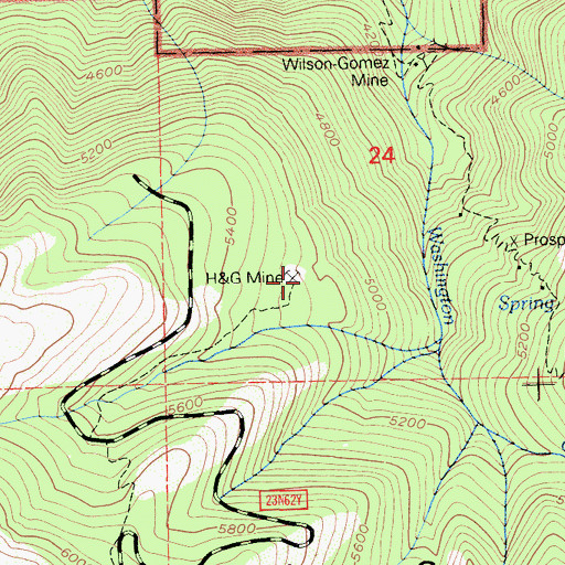 Topographic Map of H and G Mine, CA