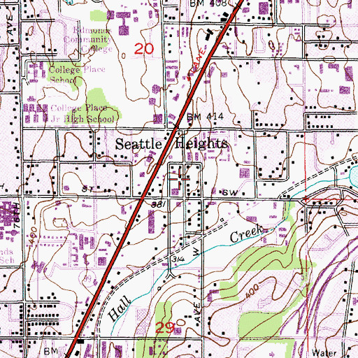 Topographic Map of Seattle Central Mission Church, WA