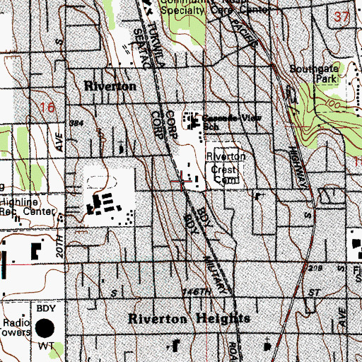 Topographic Map of Riverton Park United Methodist Church, WA