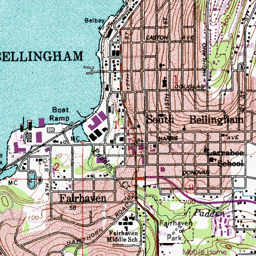 Topographic Map of Bellingham Public Library Fairhaven Branch, WA