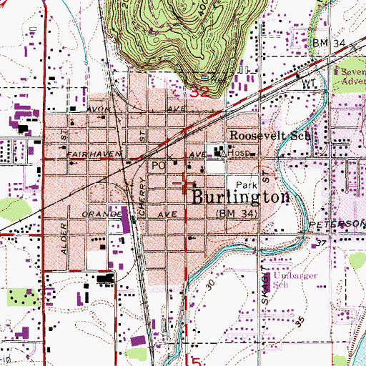 Topographic Map of Burlington Public Library, WA