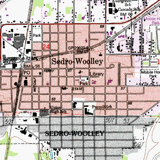 Topographic Map of Sedro - Woolley Public Library, WA