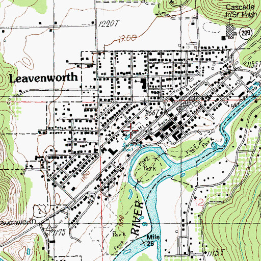 Topographic Map of Leavenworth Library, WA