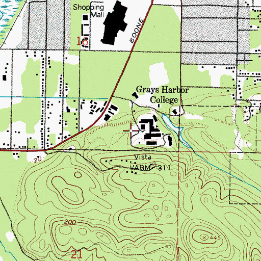 Topographic Map of Grays Harbor College John Spellman Library Media Center, WA