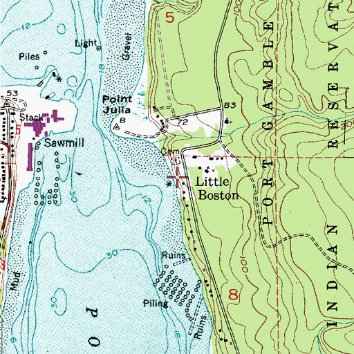 Topographic Map of Little Boston Library, WA