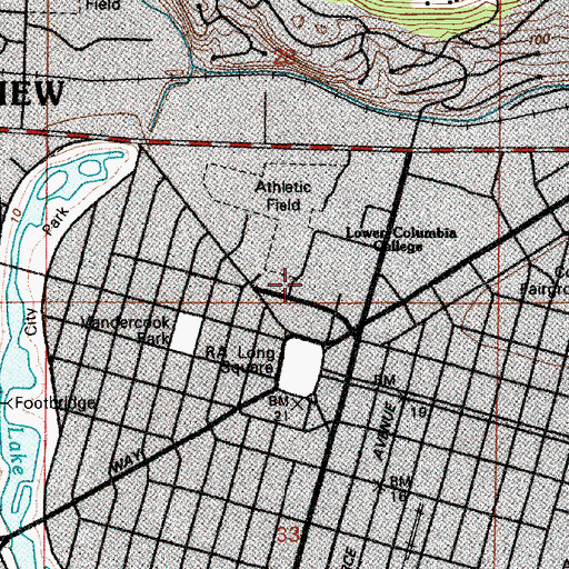 Topographic Map of Lower Columbia College Alan Thompson Library, WA