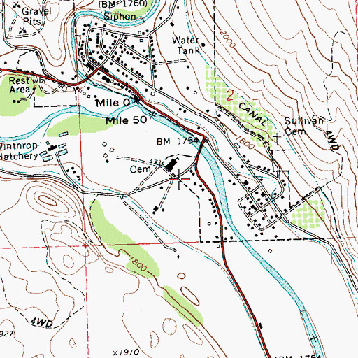 Topographic Map of Winthrop Community Library, WA
