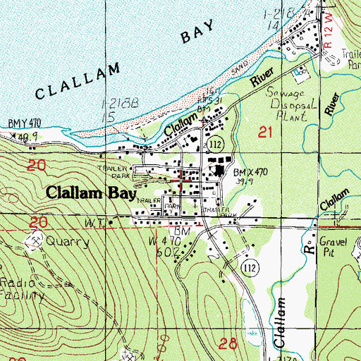Topographic Map of Clallam Bay Public Library, WA