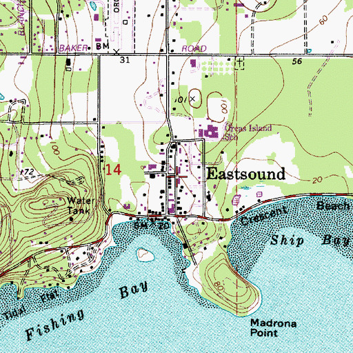 Topographic Map of Orcas Island Library, WA