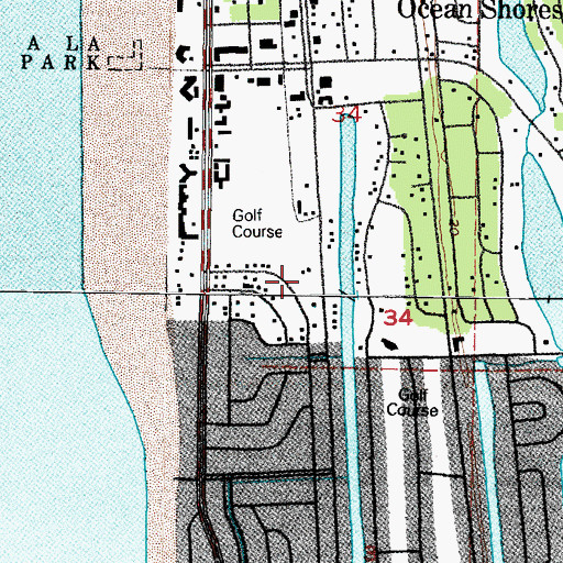 Topographic Map of Ocean Shores Public Library, WA