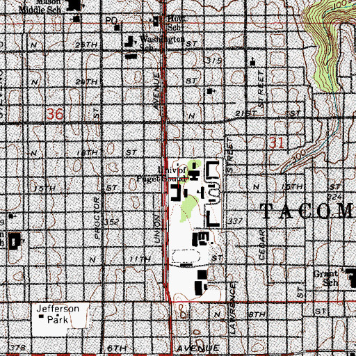 Topographic Map of University of Puget Sound Collins Memorial Library, WA