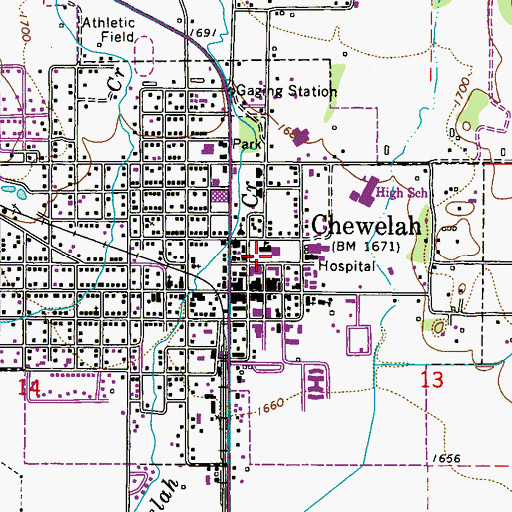 Topographic Map of Chewelah Public Library, WA