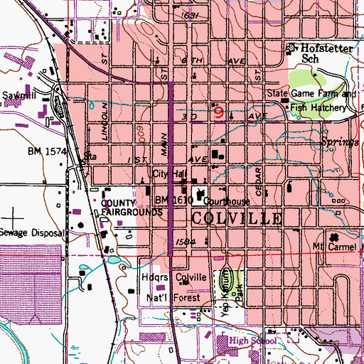 Topographic Map of Colville Public Library, WA