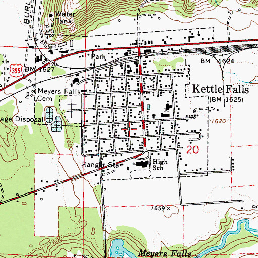 Topographic Map of Kettle Falls Public Library, WA