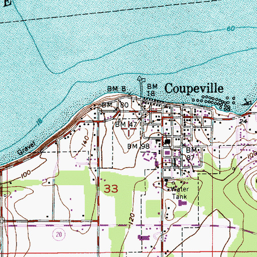 Topographic Map of Coupeville Library, WA