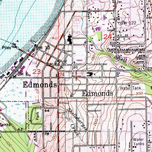 Topographic Map of Edmonds Library, WA