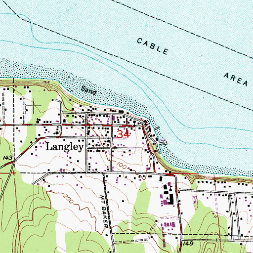 Topographic Map of Langley Library, WA