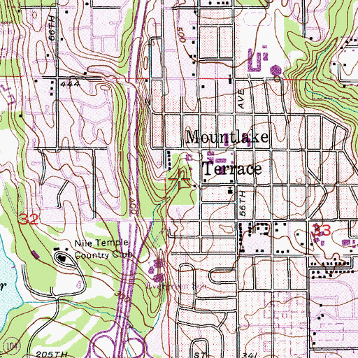 Topographic Map of Mountlake Terrace Library, WA