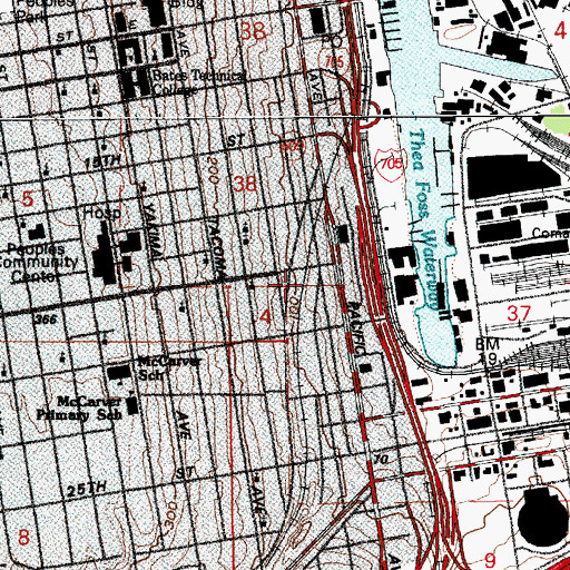 Topographic Map of University of Washington Tacoma Campus Library, WA